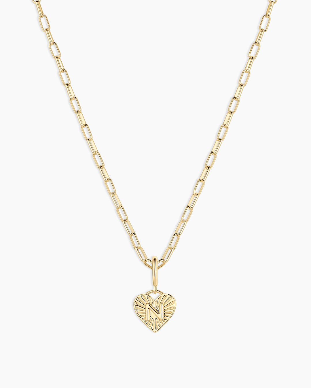 Vintage Heart Alphabet Charm Necklace -  N || option::18K Gold Plated, N