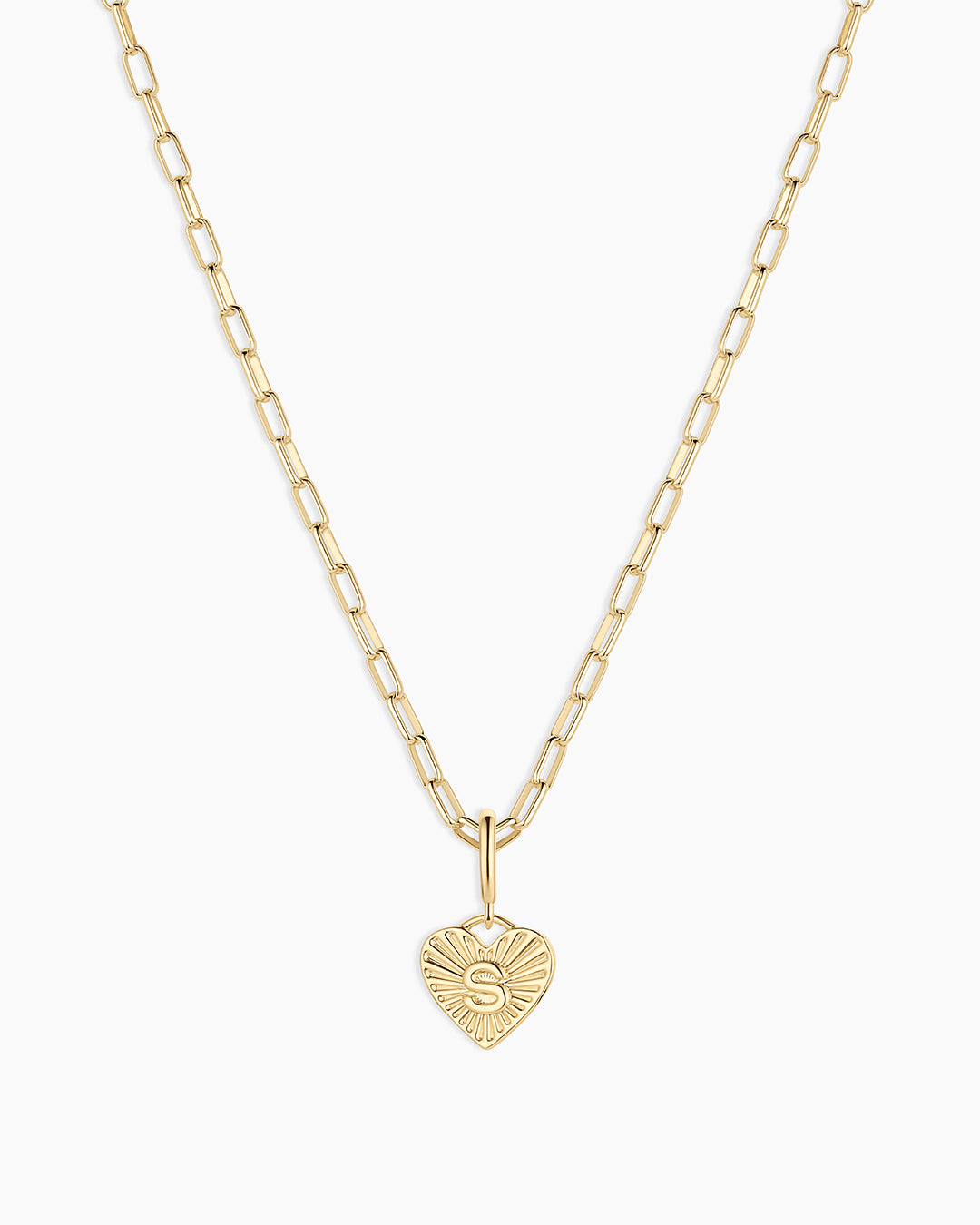 Vintage Heart Alphabet Charm Necklace -  S || option::18K Gold Plated, S