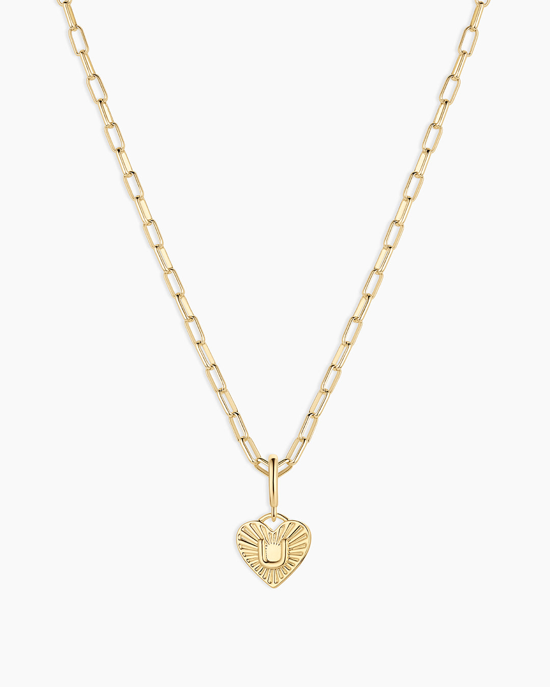 Vintage Heart Alphabet Charm Necklace -  U || option::18K Gold Plated, U