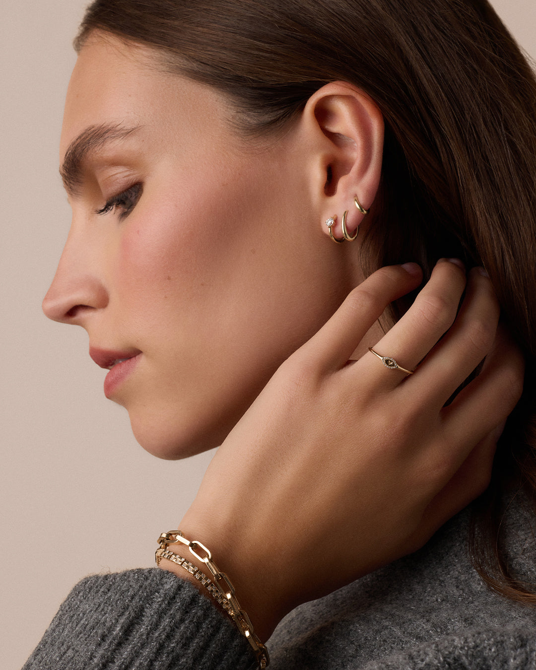 Lab Grown Diamond Solitaire Huggies || option::14K Solid Gold
