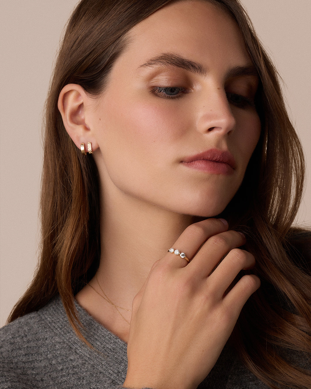 Diamond Love Rose Single Huggie || option::14K Solid Gold