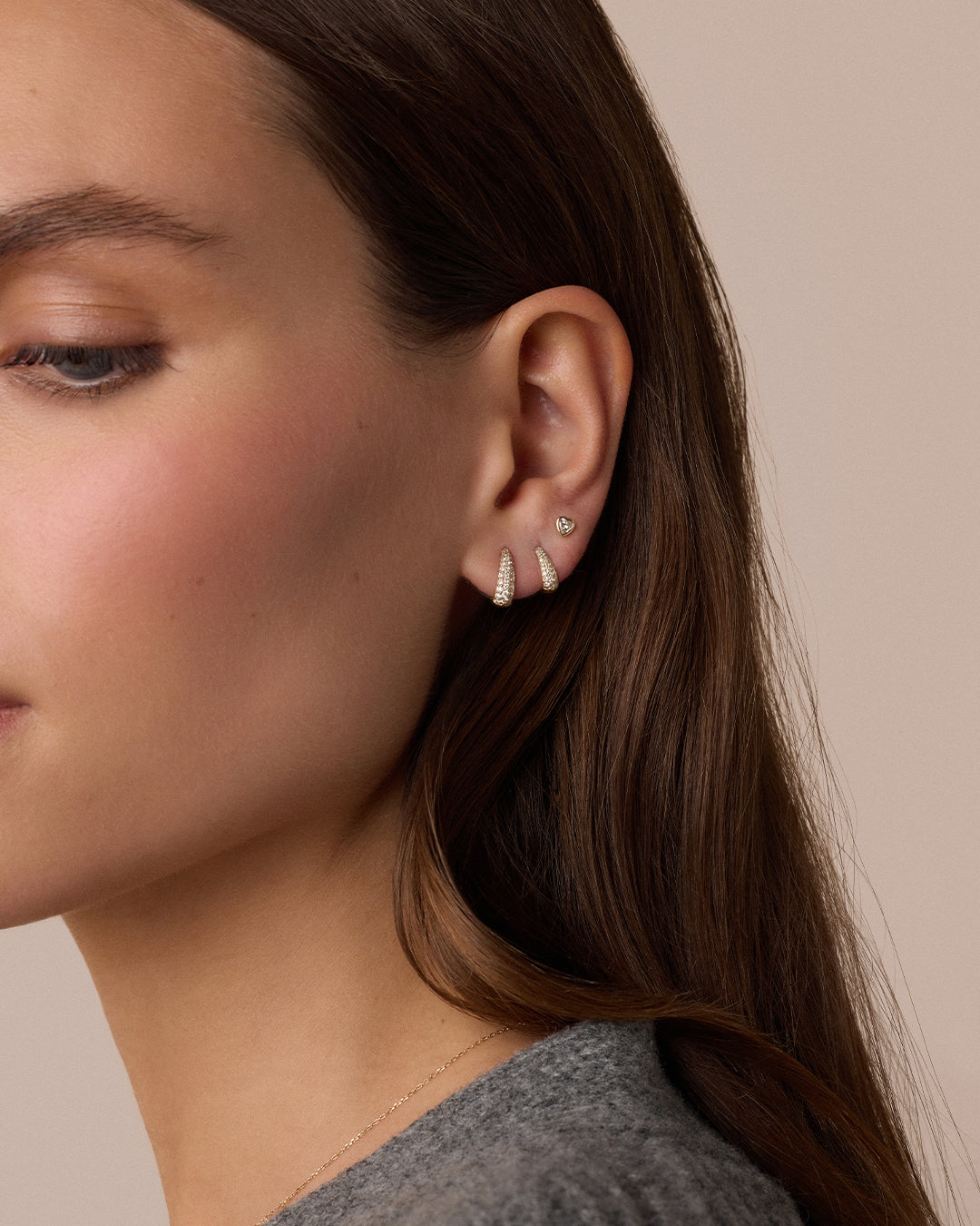 Diamond Banks Huggies || option::14K Solid Gold, 8mm