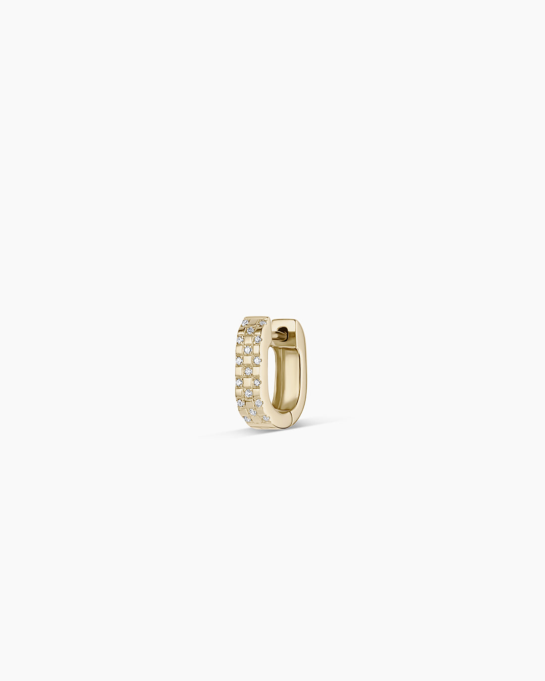 Diamond Checkered Mini Single Huggie || option::14K Solid Gold