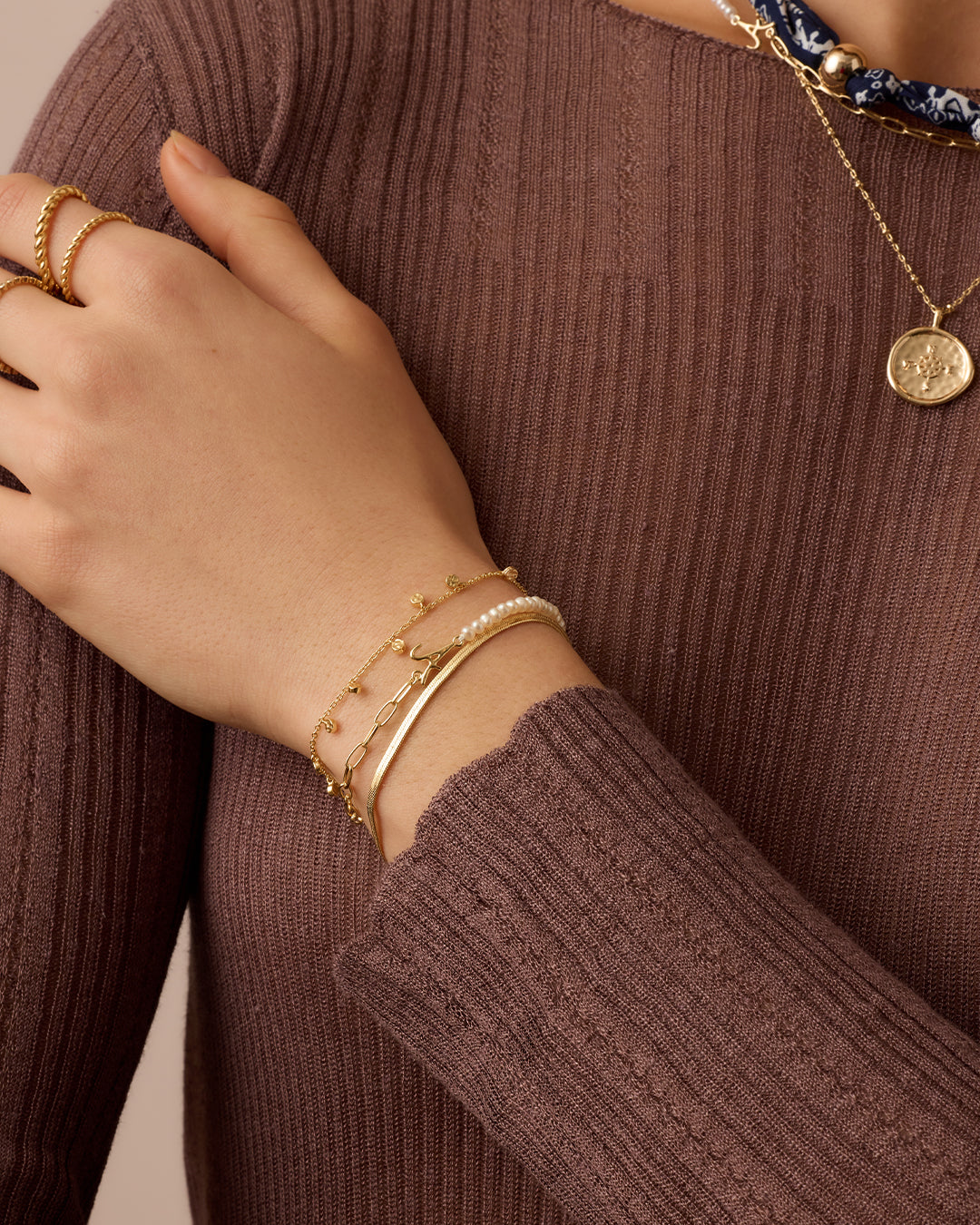 Lou Pearl Alphabet Bracelet || option::18K Gold Plated, D