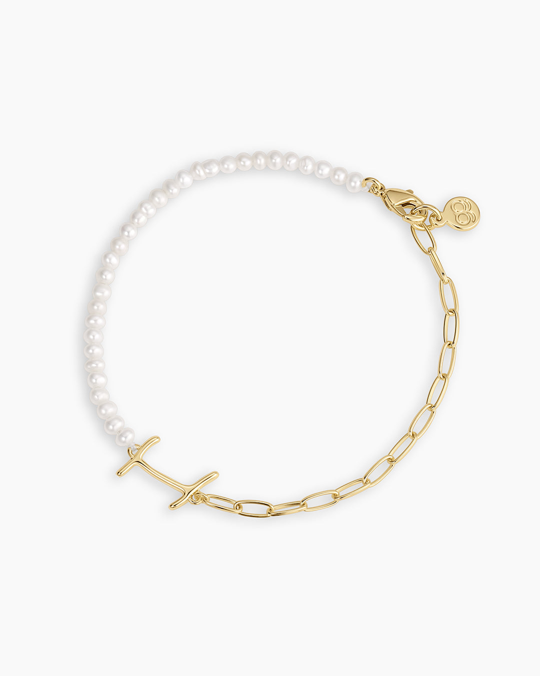 Lou Pearl Alphabet Bracelet || option::18K Gold Plated, I