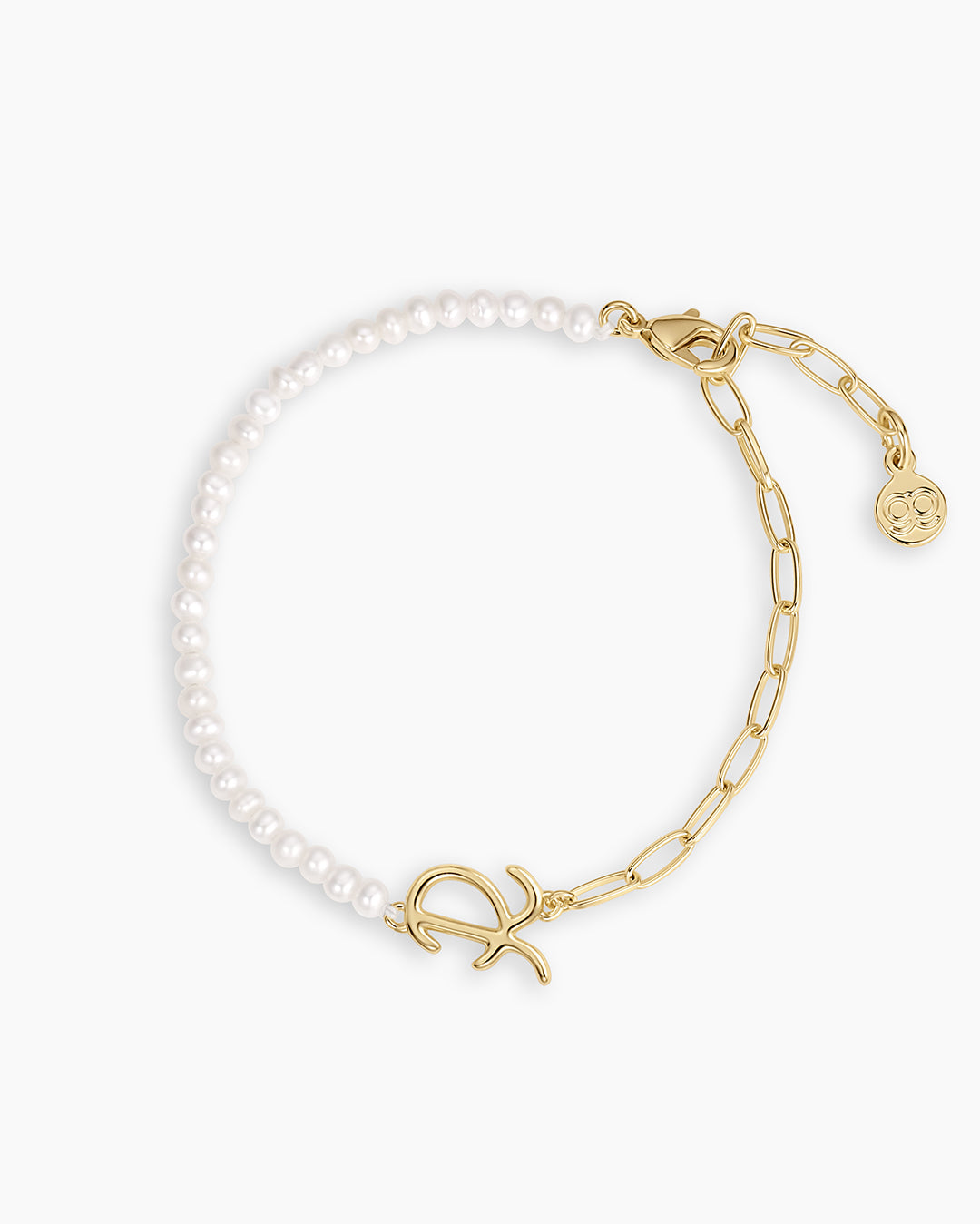 Lou Pearl Alphabet Bracelet || option::18K Gold Plated, R