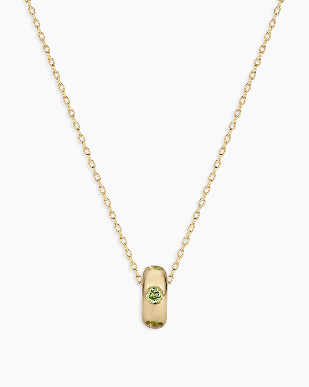 14K Gold Birthstone Halo Charm Necklace || option::14K Solid Gold, Peridot - August