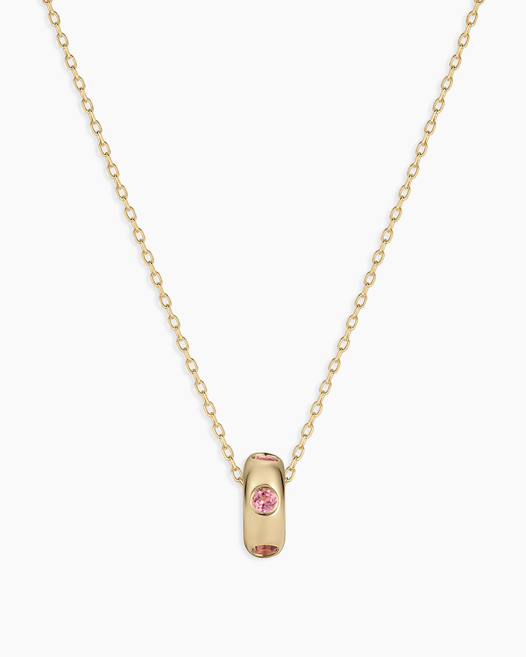 14K Gold Birthstone Halo Charm Necklace || option::14K Solid Gold, Pink Tourmaline - October