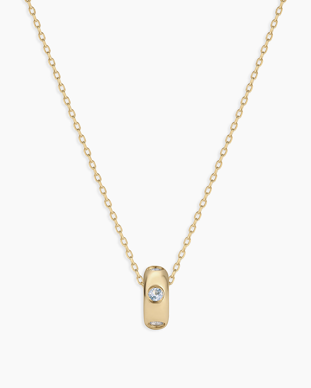 14K Gold Birthstone Halo Charm Necklace || option::14K Solid Gold, Aquamarine - March
