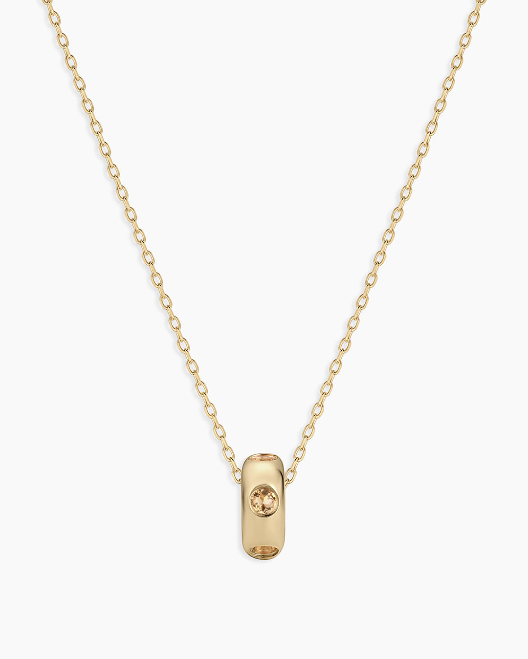 14K Gold Birthstone Halo Charm Necklace || option::14K Solid Gold, Citrine - November