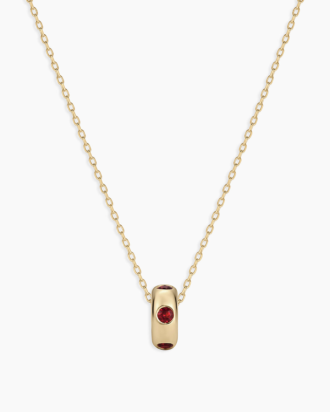 14K Gold Birthstone Halo Charm Necklace || option::14K Solid Gold, Garnet - January