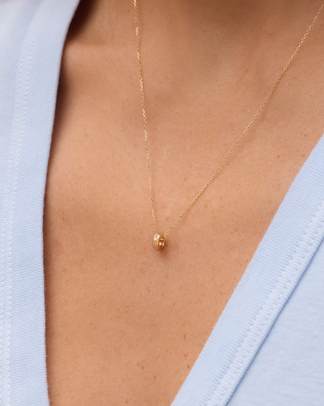 14K Gold Birthstone Halo Charm Necklace || option::14K Solid Gold, White Topaz - April