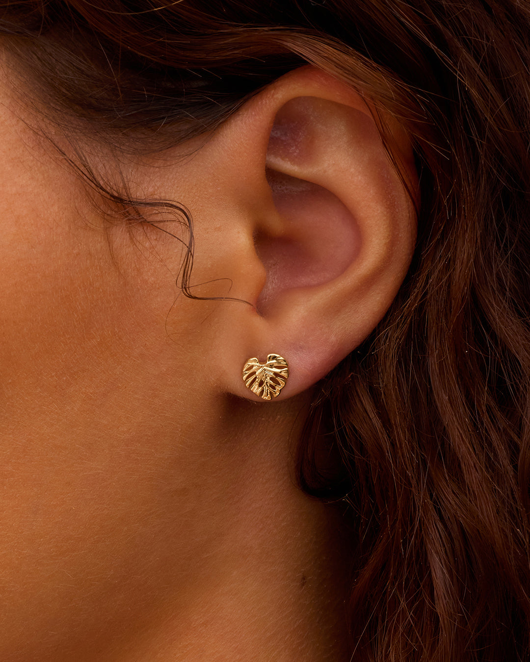 Monstera Single Stud || option::18K Gold Plated