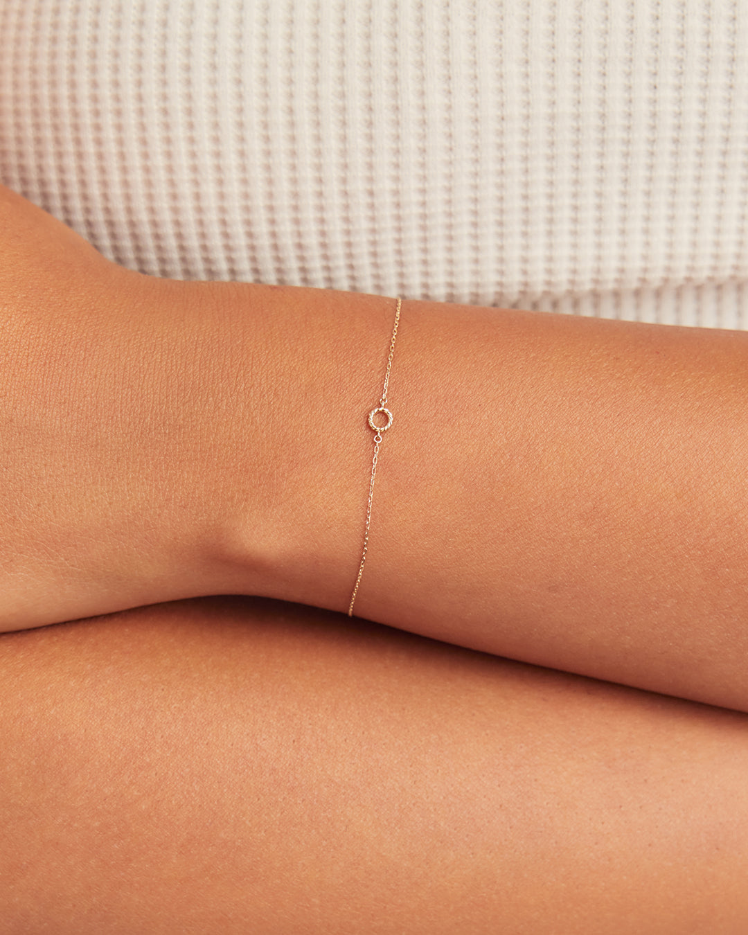 14k Gold Crew Alphabet Bracelet || option::14K Solid Gold, O