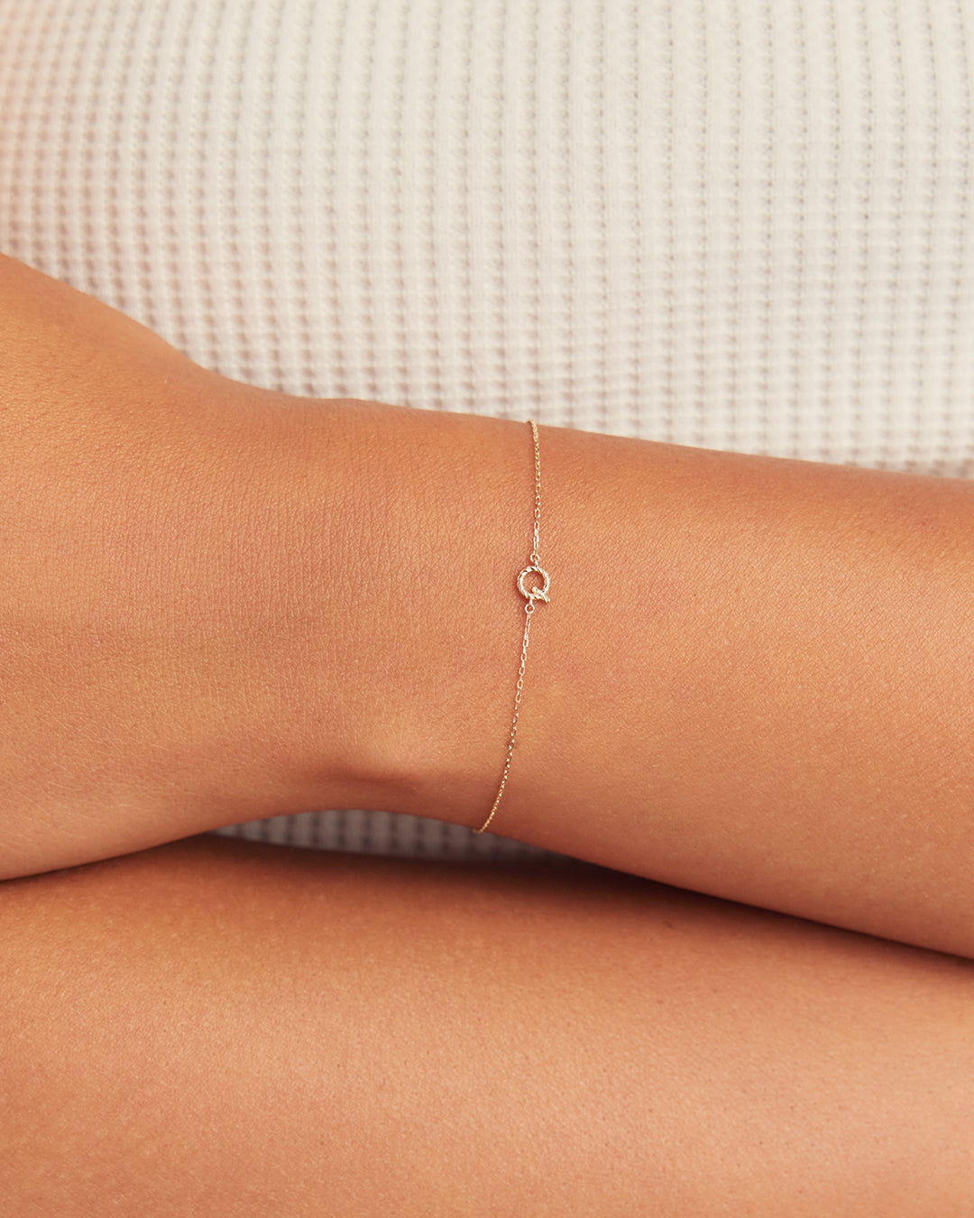 14k Gold Crew Alphabet Bracelet || option::14K Solid Gold, Q