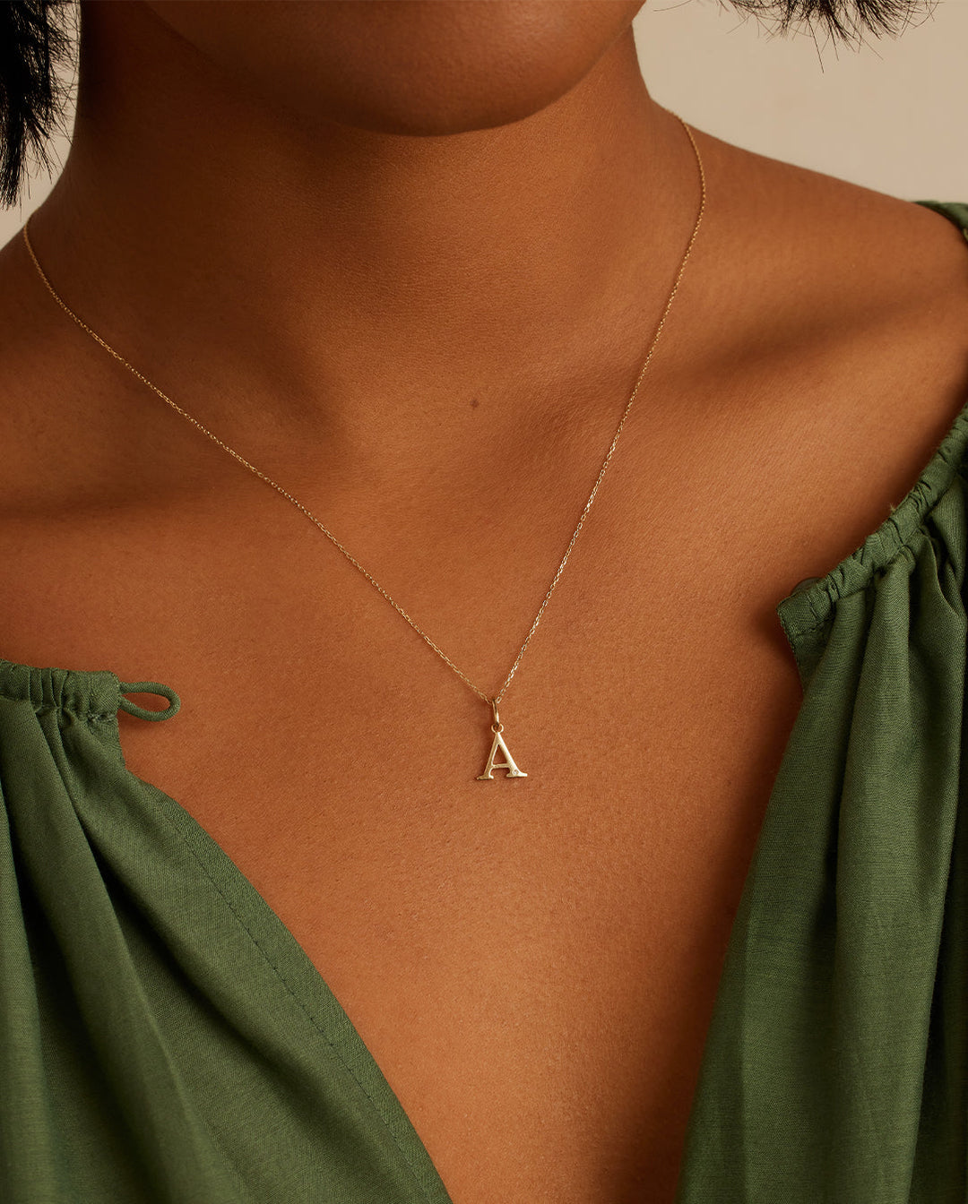 Diamond Vintage Alphabet Necklace || option::14K Solid Gold, F