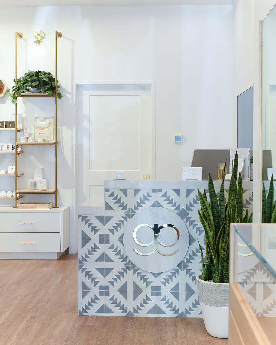 white wall with gorjana checkout counter
