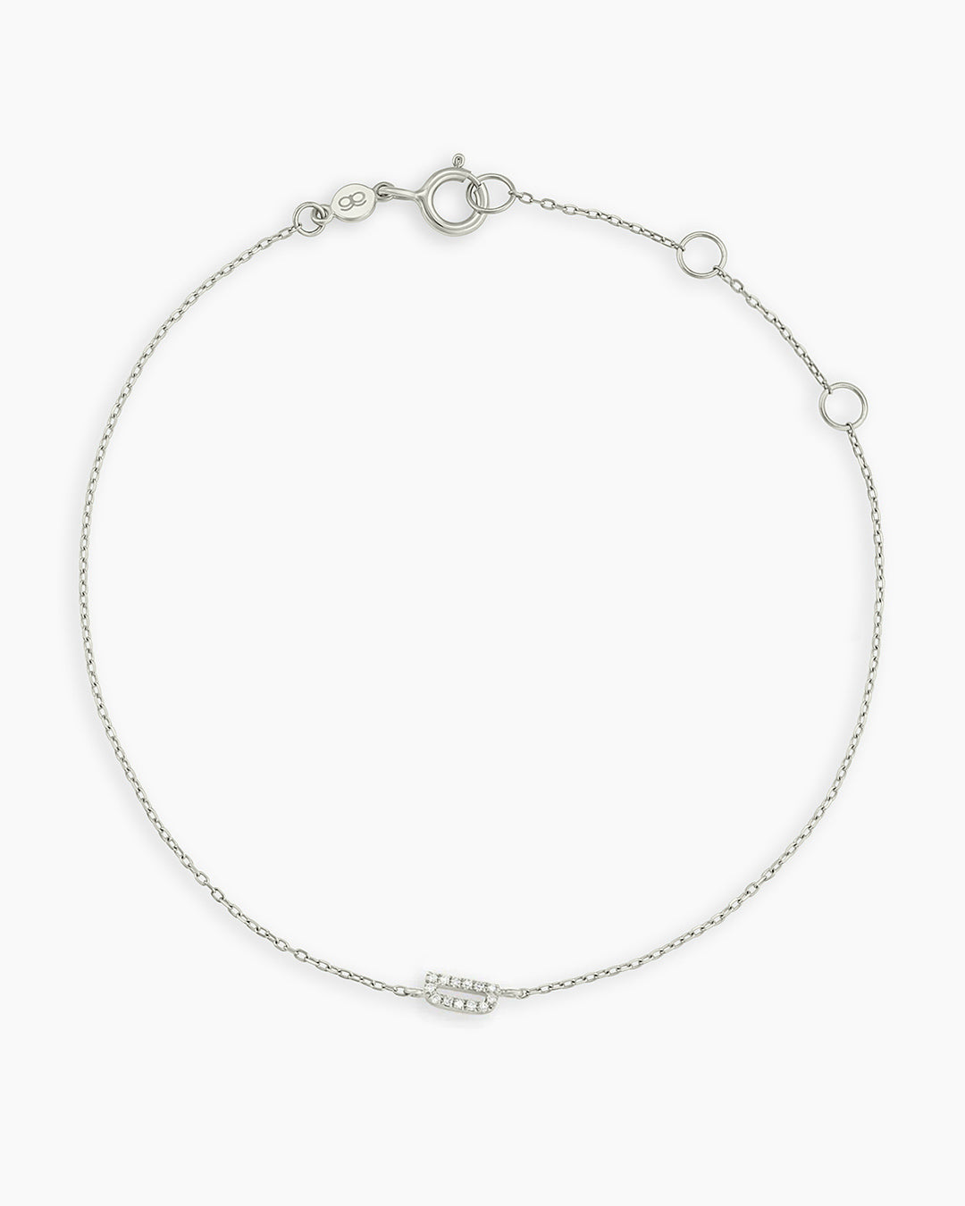 Diamond Pavé Alphabet Bracelet #D || option::14K Solid White Gold, D