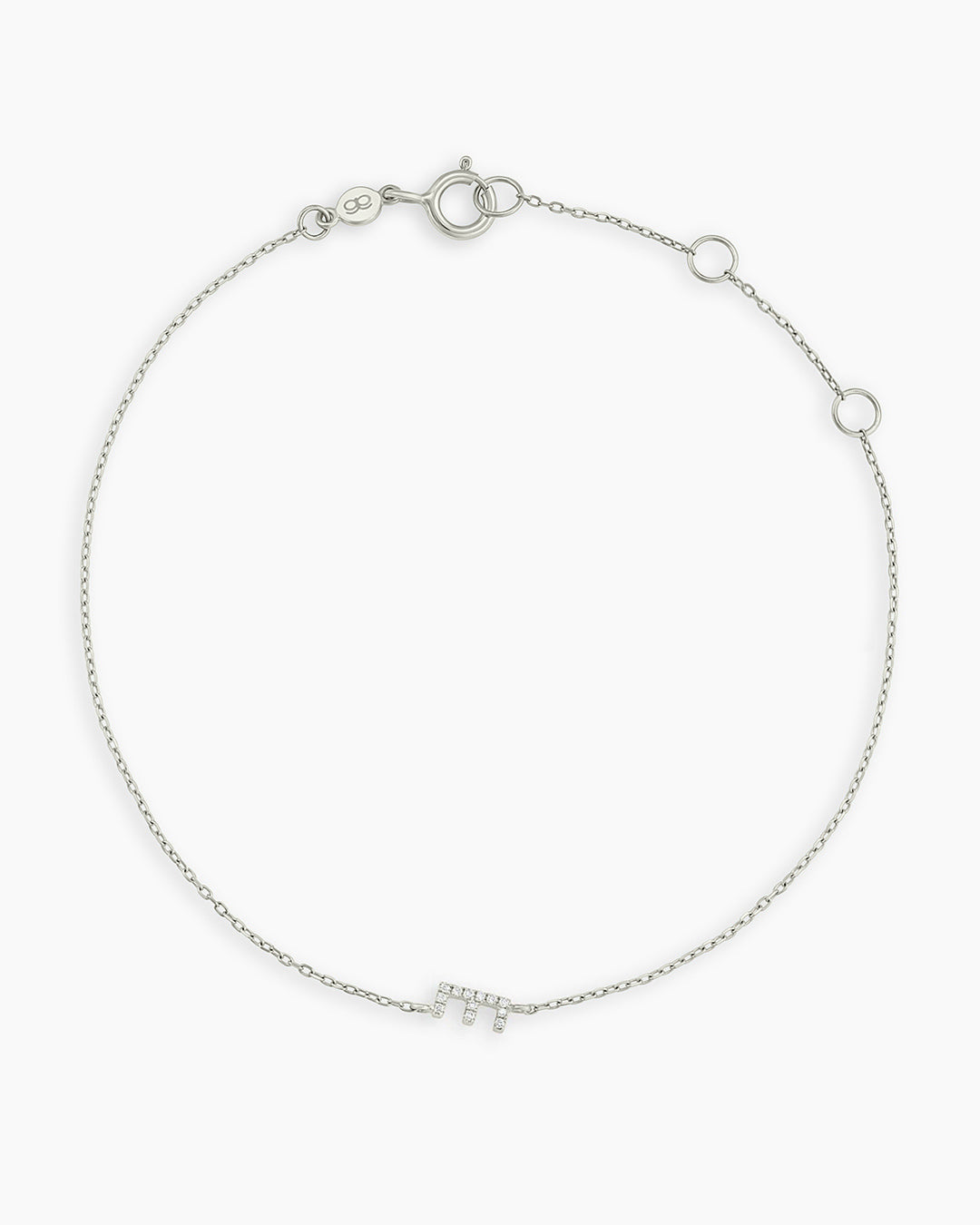 Diamond Pavé Alphabet Bracelet #E || option::14K Solid White Gold, E
