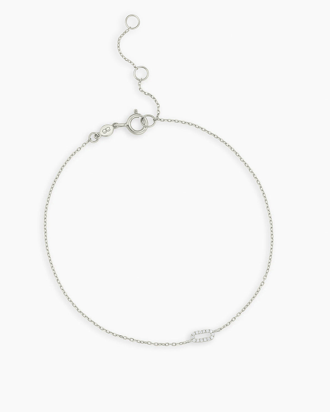 Diamond Pavé Alphabet Bracelet #O || option::14K Solid White Gold, O
