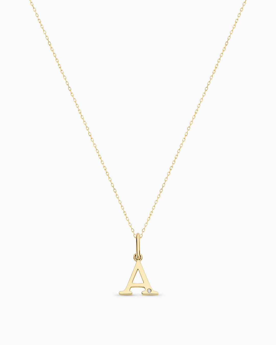 Diamond Vintage Alphabet Necklace || option::14K Solid Gold, A