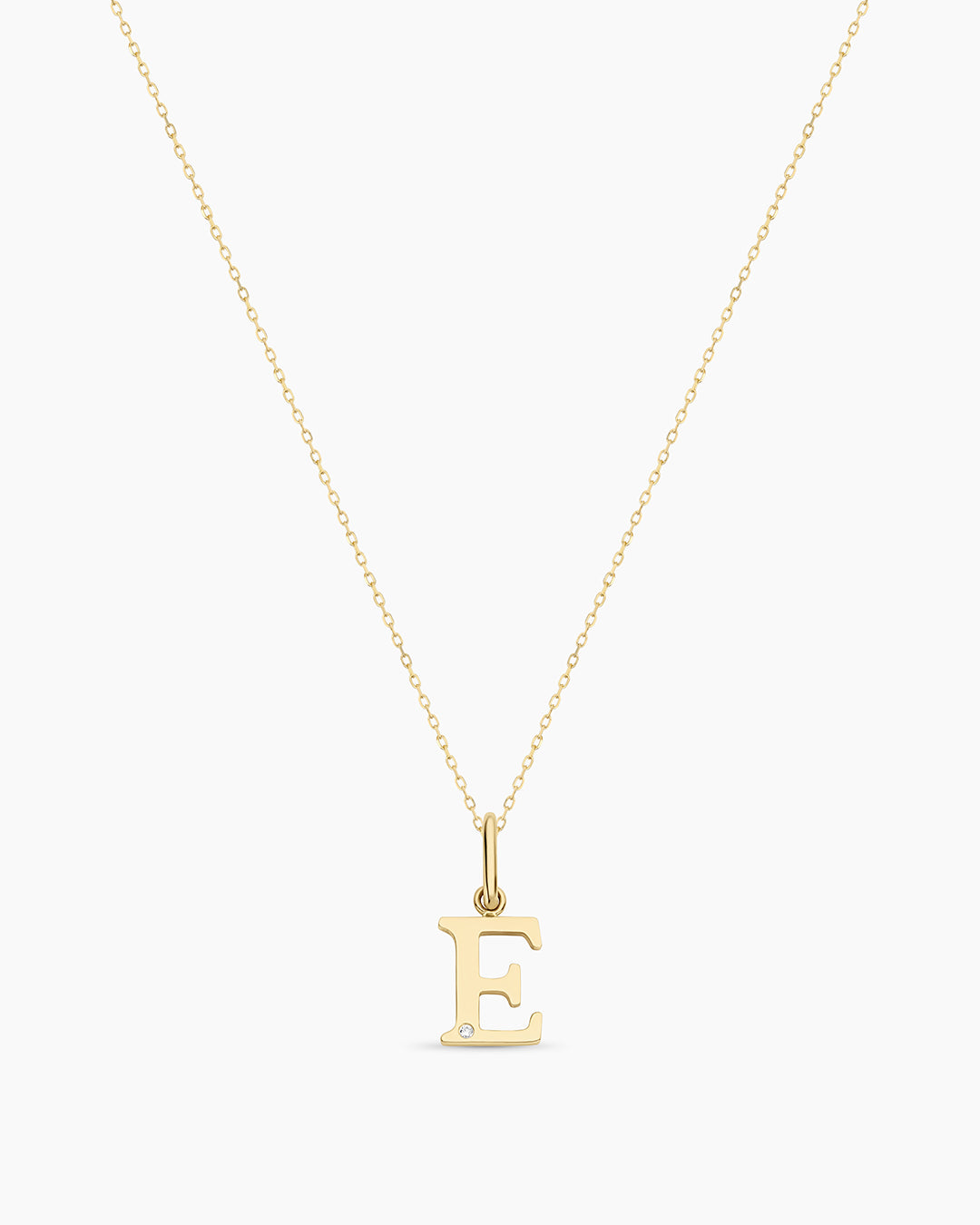 Diamond Vintage Alphabet Necklace || option::14K Solid Gold, E