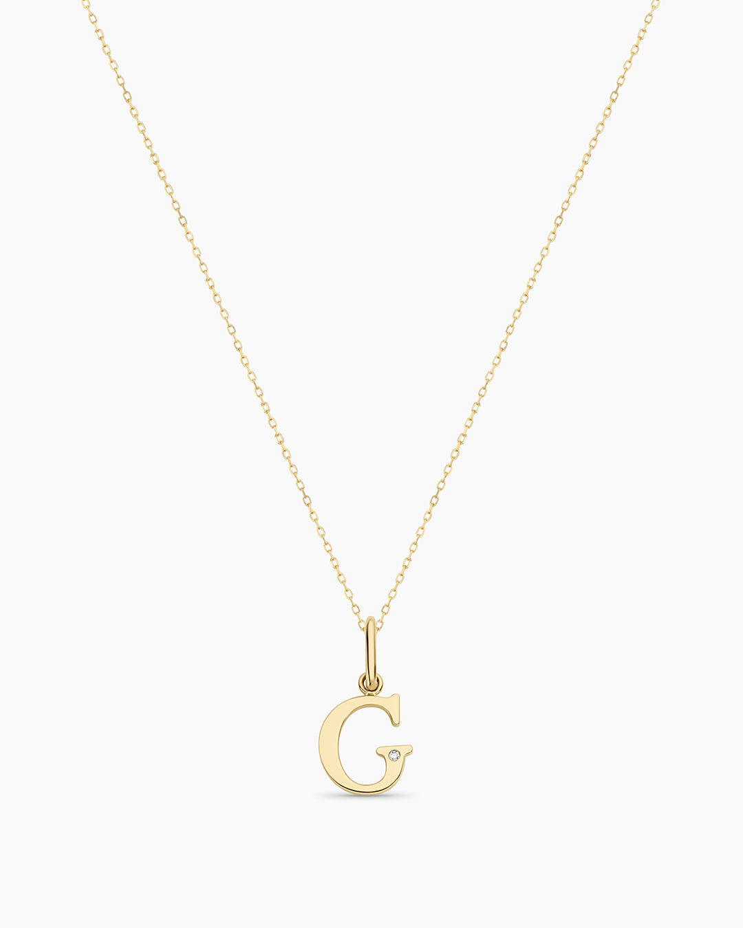 Diamond Vintage Alphabet Necklace || option::14K Solid Gold, G