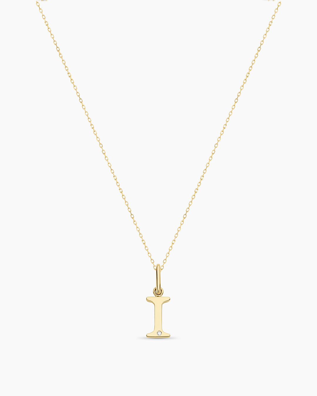Diamond Vintage Alphabet Necklace || option::14K Solid Gold, I
