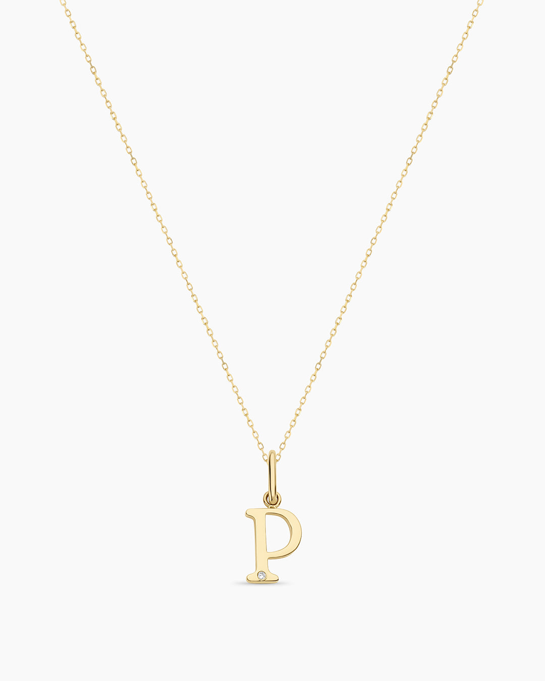Diamond Vintage Alphabet Necklace || option::14K Solid Gold, P