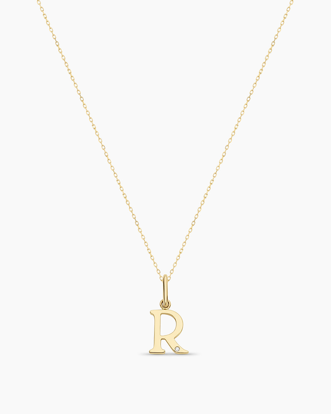 Diamond Vintage Alphabet Necklace || option::14K Solid Gold, R
