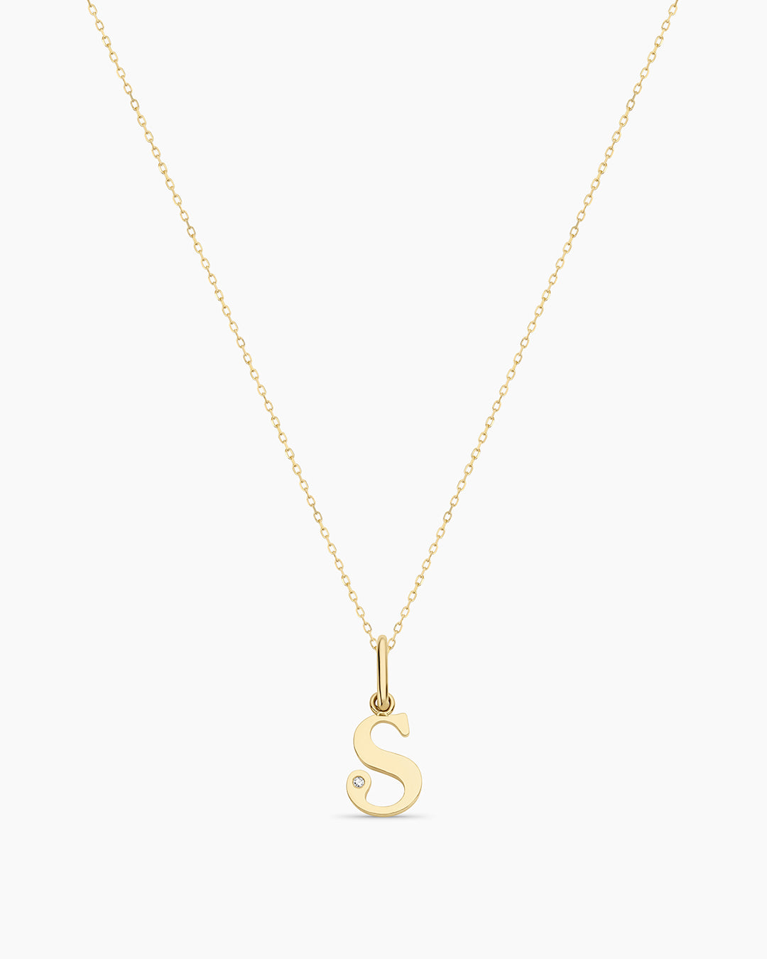 Diamond Vintage Alphabet Necklace || option::14K Solid Gold, S