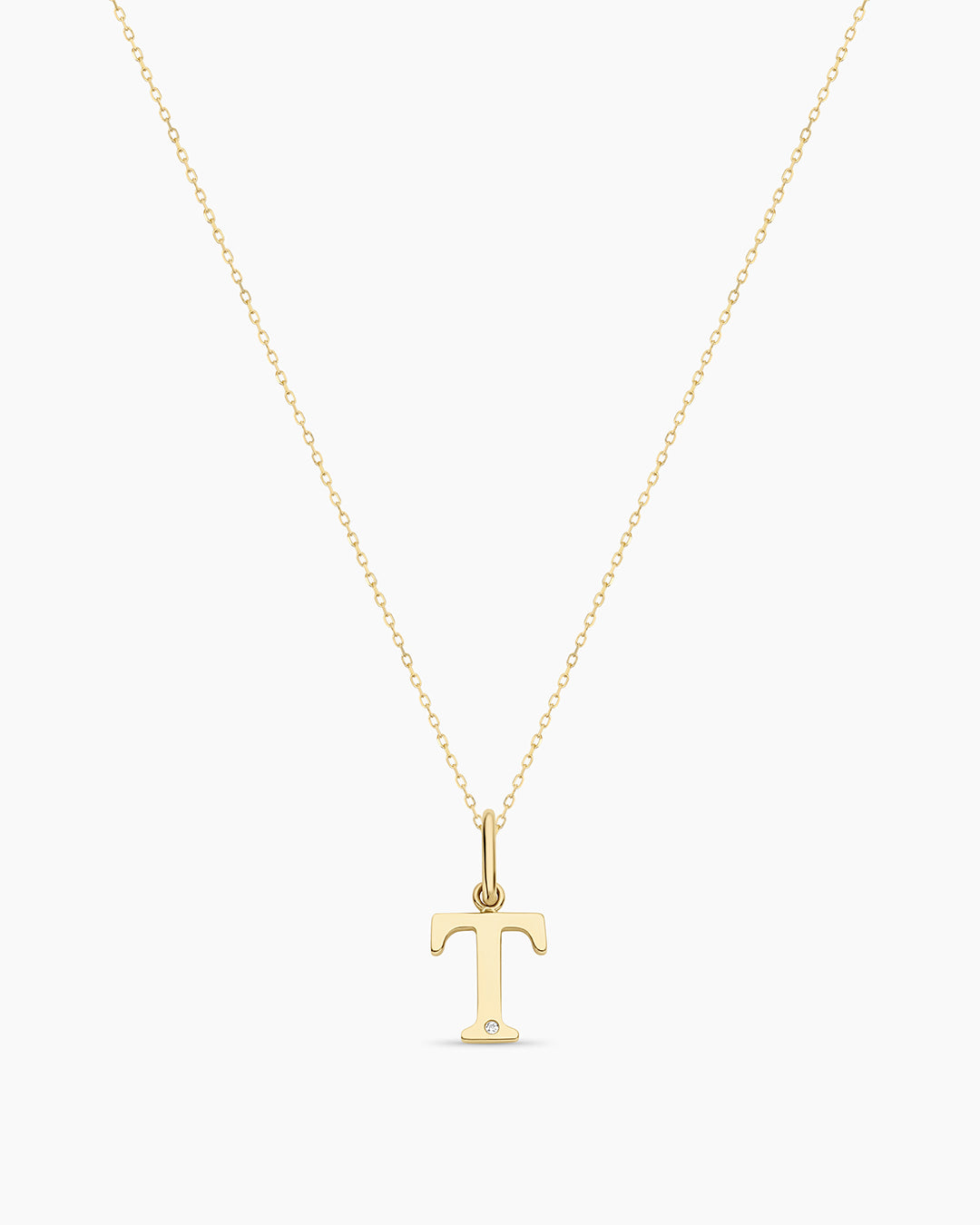 Diamond Vintage Alphabet Necklace || option::14K Solid Gold, T