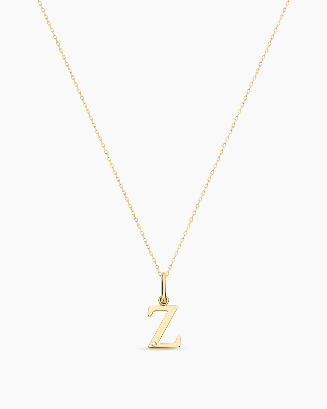 Diamond Vintage Alphabet Necklace || option::14K Solid Gold, Z
