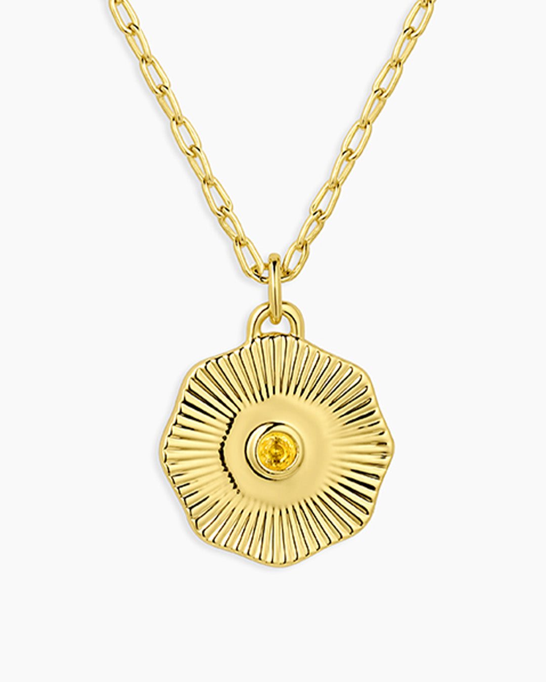 Birthstone Coin Necklace || option::18K Gold Plated, Citrine - November