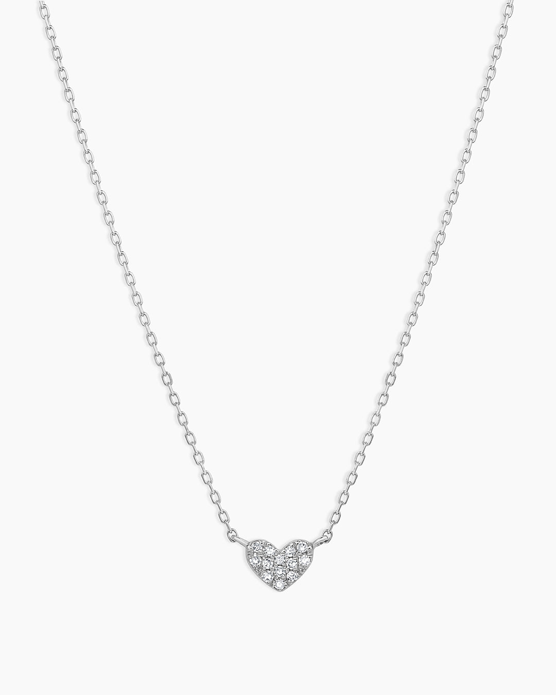 Diamond Pave Heart Charm Necklace || option::14K Solid White Gold