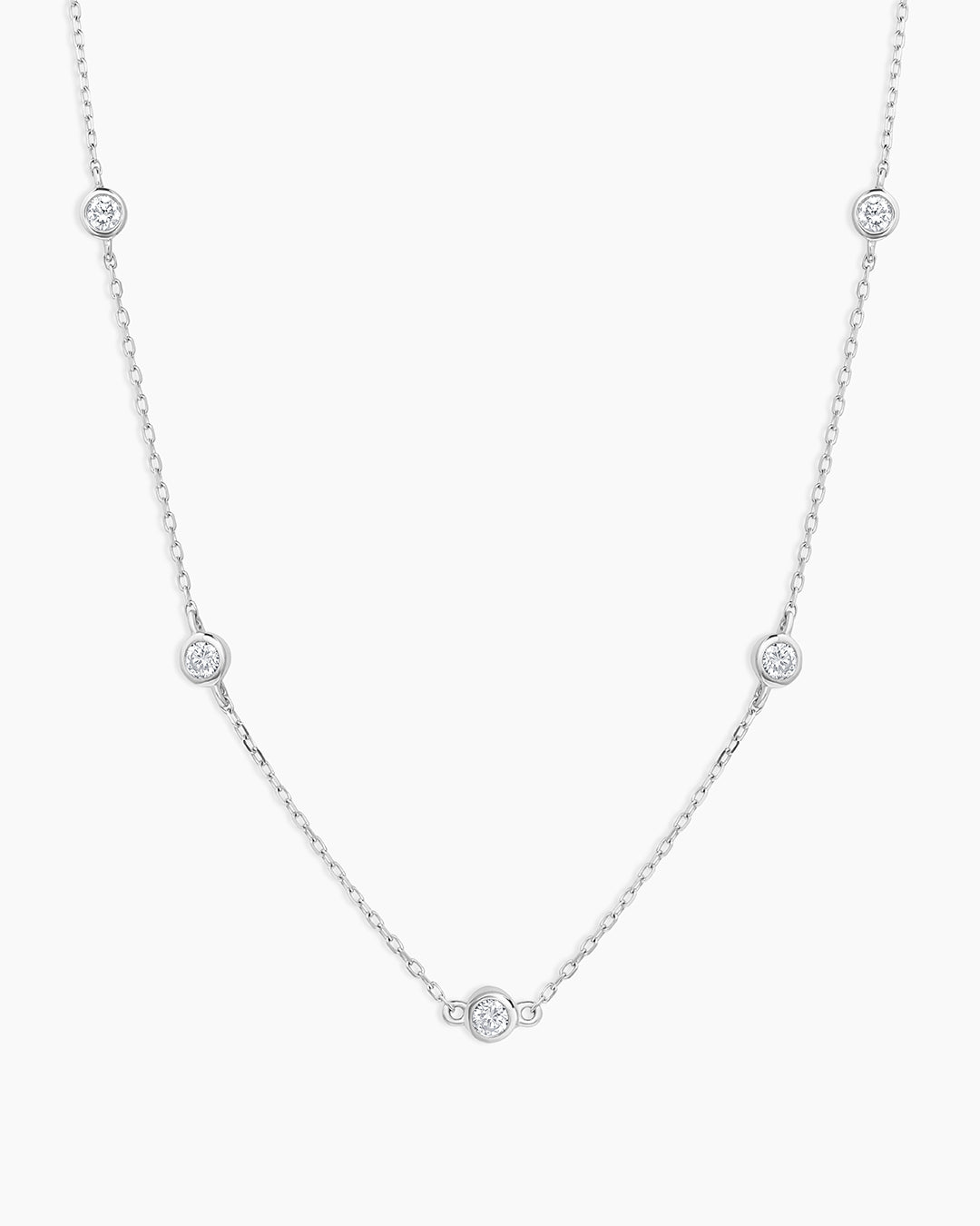 Classic Five Diamond Necklace || option::14K Solid White Gold
