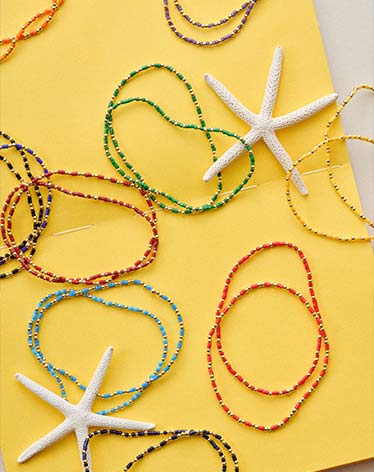 colorful, beaded bracelets