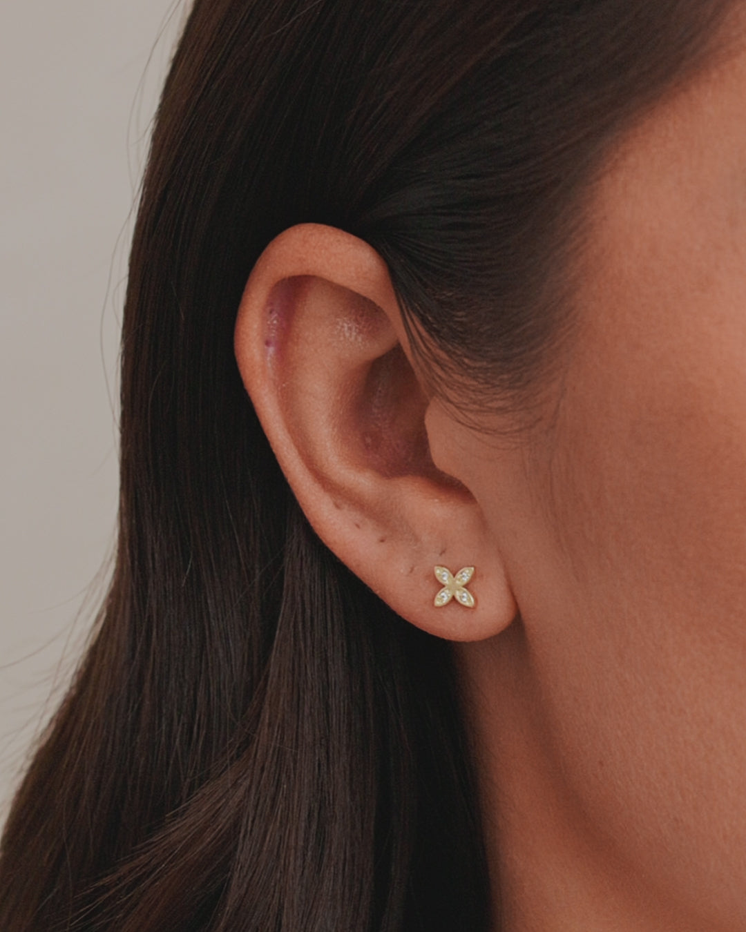 Flower Charm Stud || option::18K Gold Plated, Flower