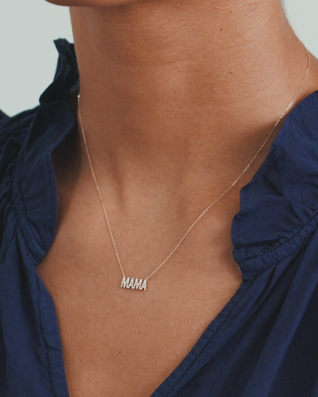 Diamond Pavé Mama Necklace || option::14K Solid Gold
