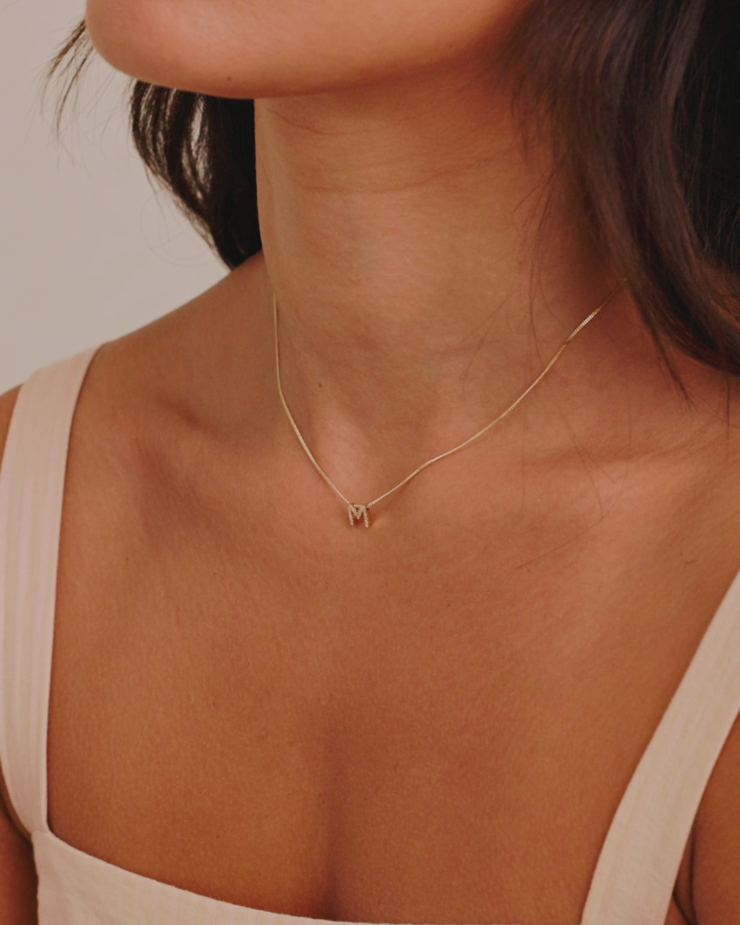 Diamond Alphabet Necklace || option::14K Solid Gold, M
