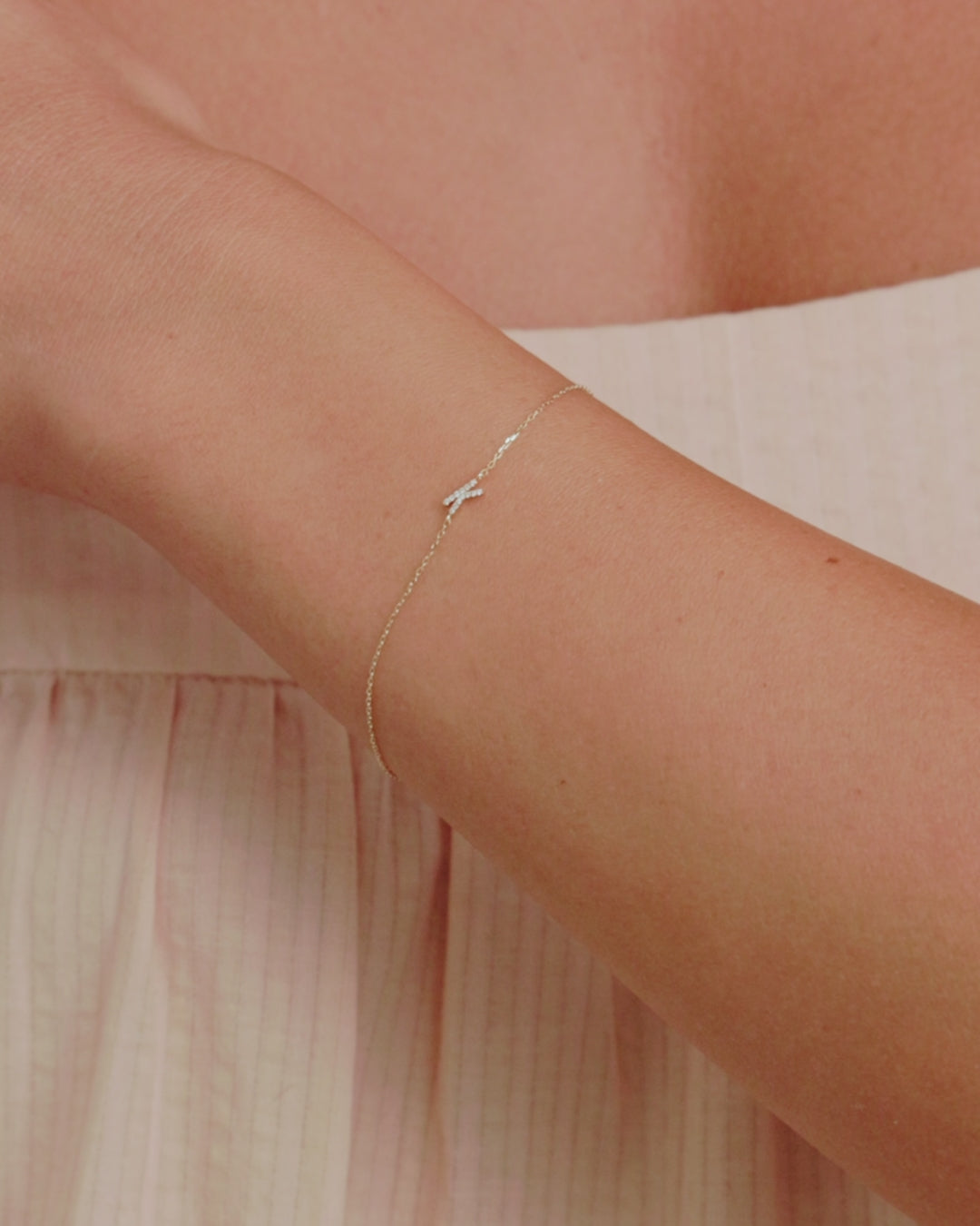 Diamond Pavé Alphabet Bracelet || option::14K Solid Gold, K