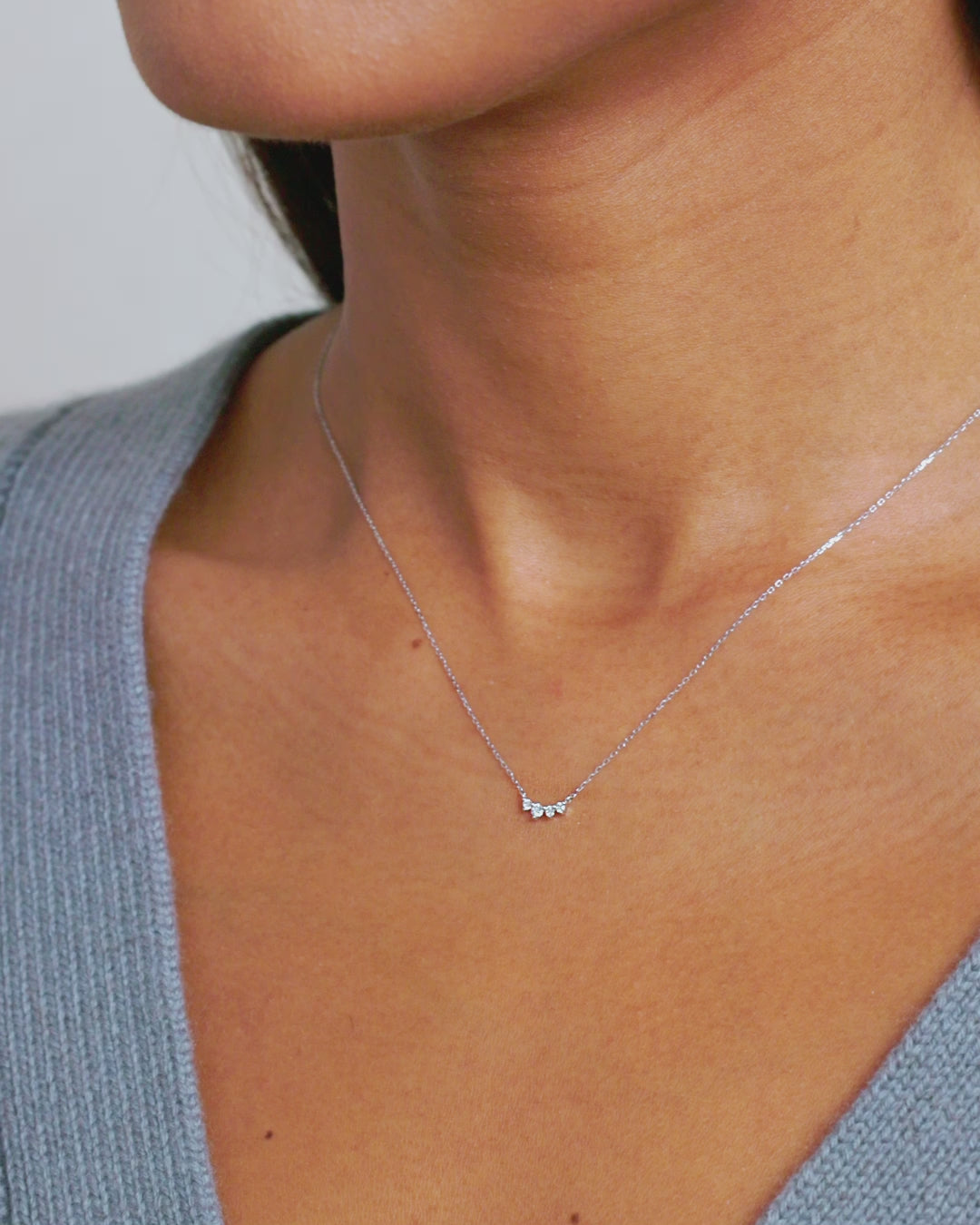 Diamond Cluster Necklace || option::14K Solid White Gold