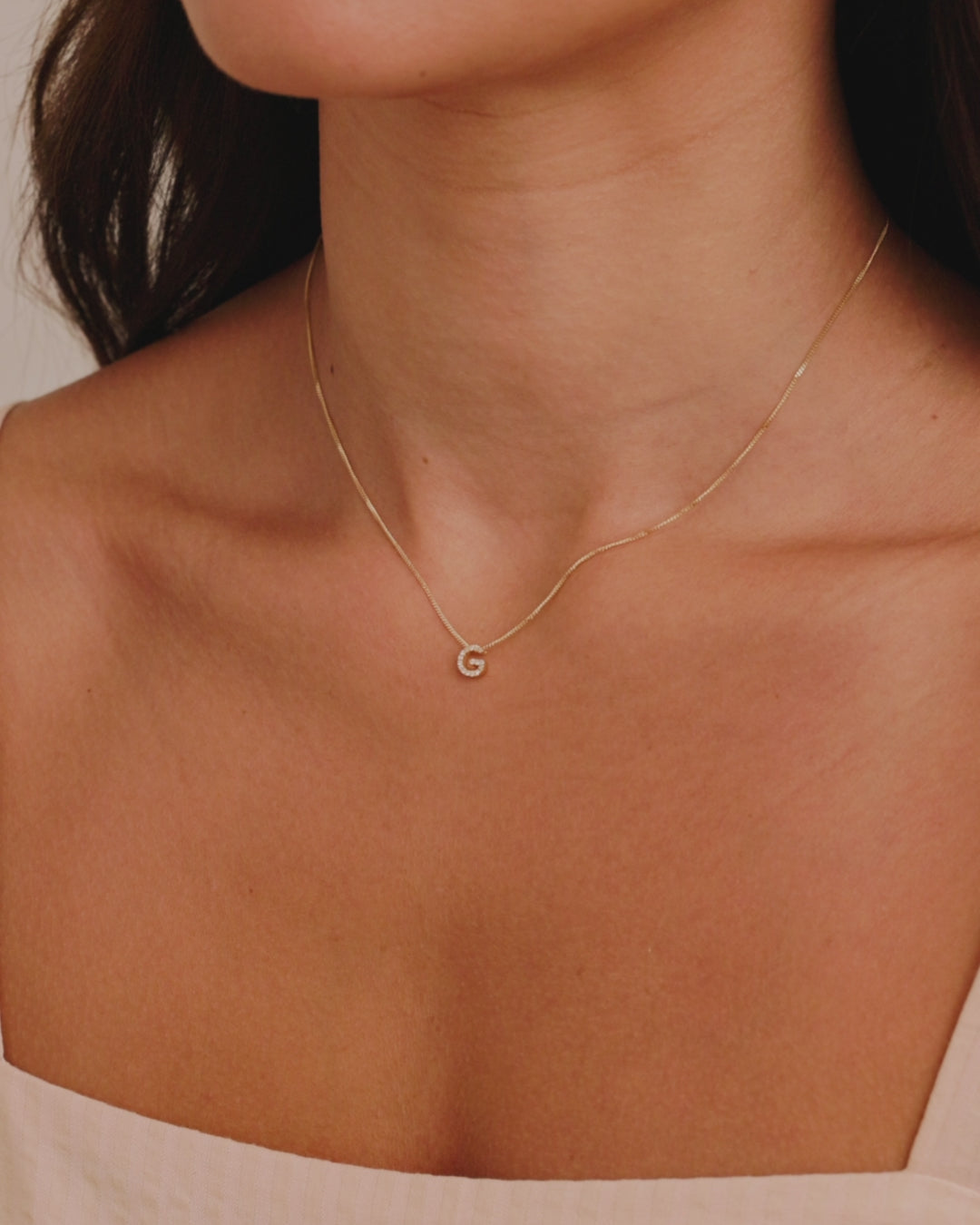 Diamond Alphabet Necklace || option::14K Solid Gold, G