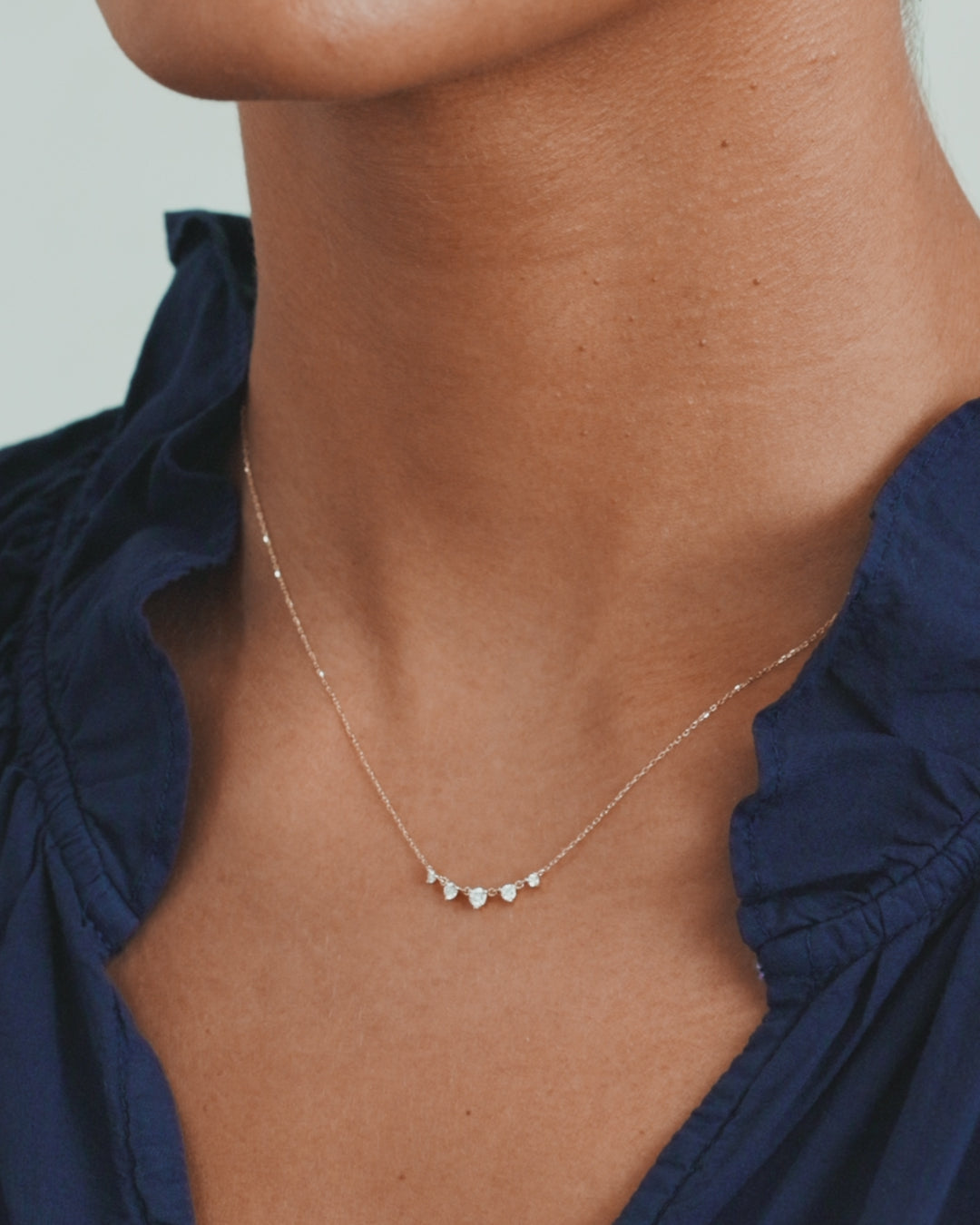 Elle Diamond Row Necklace || option::14K Solid Gold