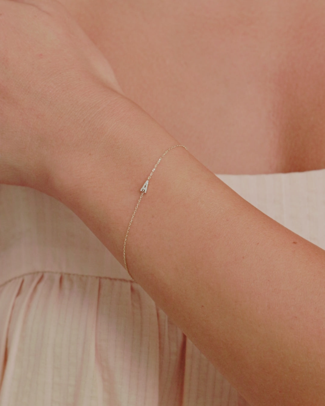 Diamond Pavé Alphabet Bracelet #A || option::14K Solid Gold, A