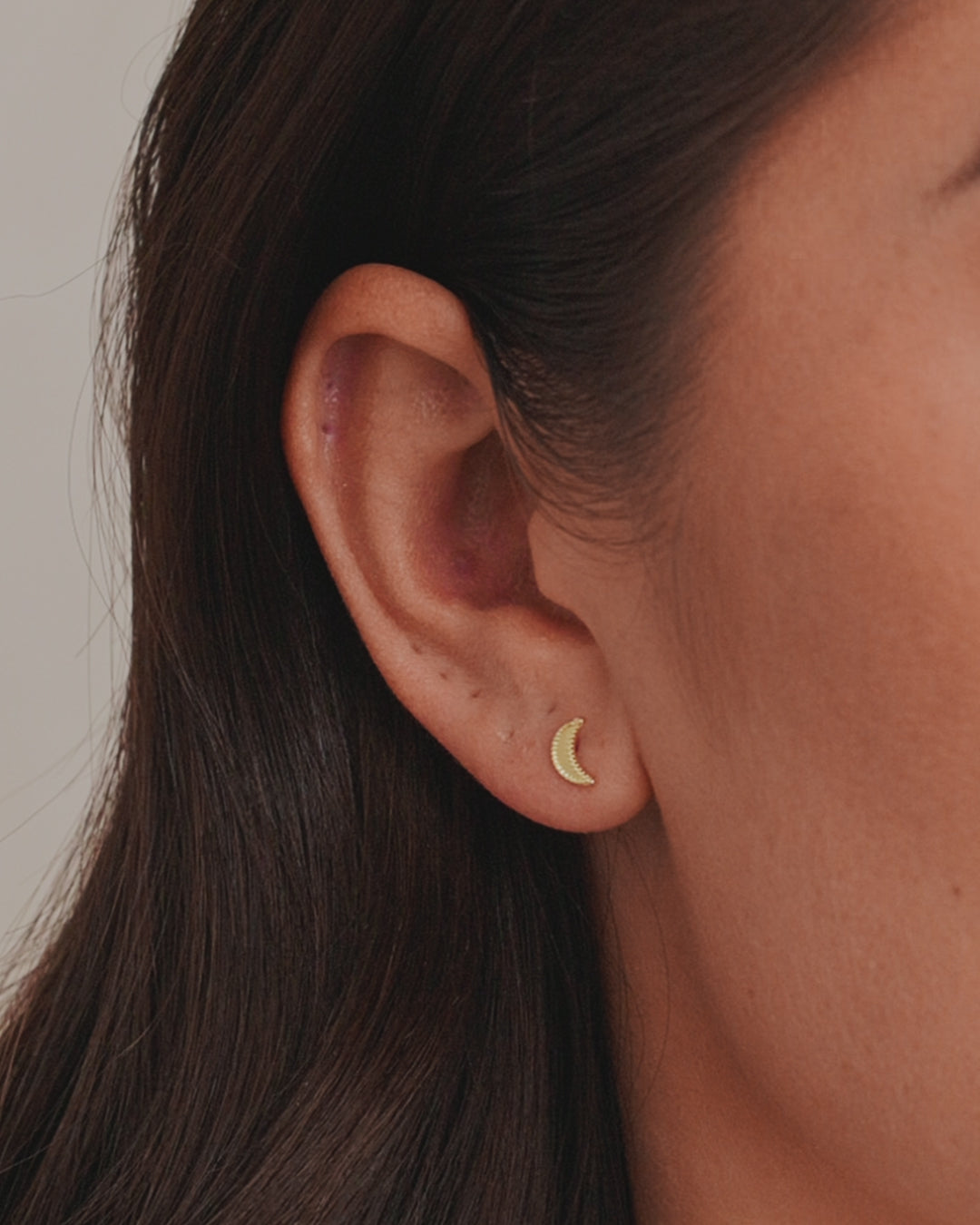 Moon Charm Stud || option::18K Gold Plated, Moon