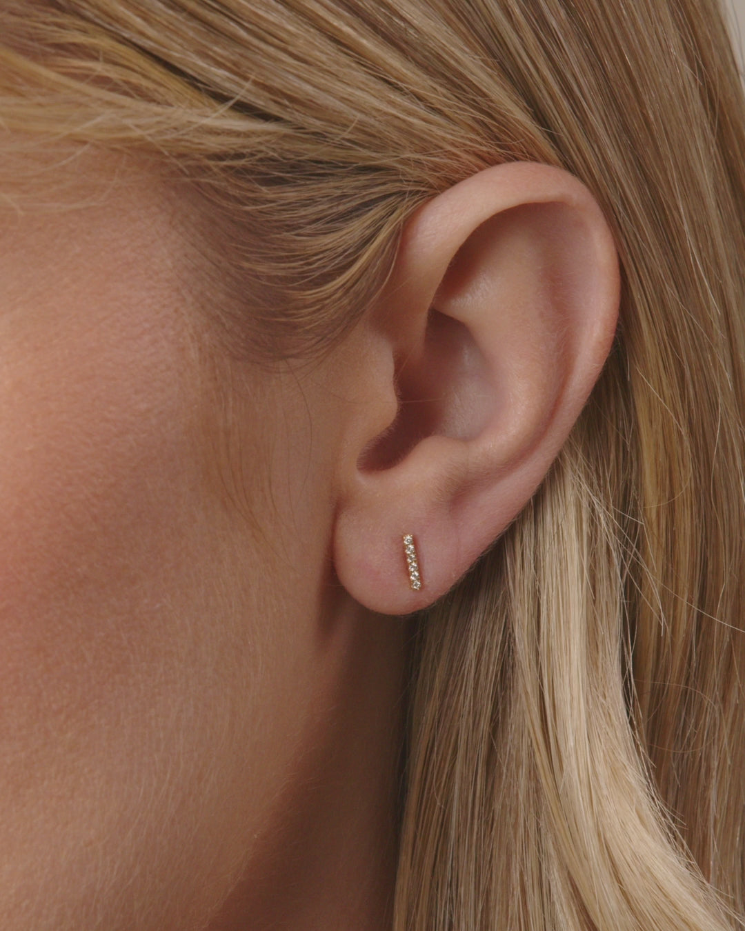 Diamond Bar Stud || option::14K Solid Gold
