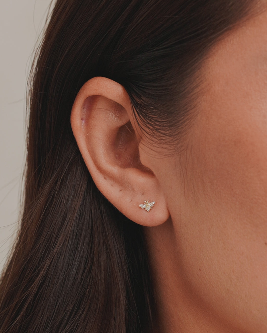 Diamond Bee Stud || option::14K Solid Gold