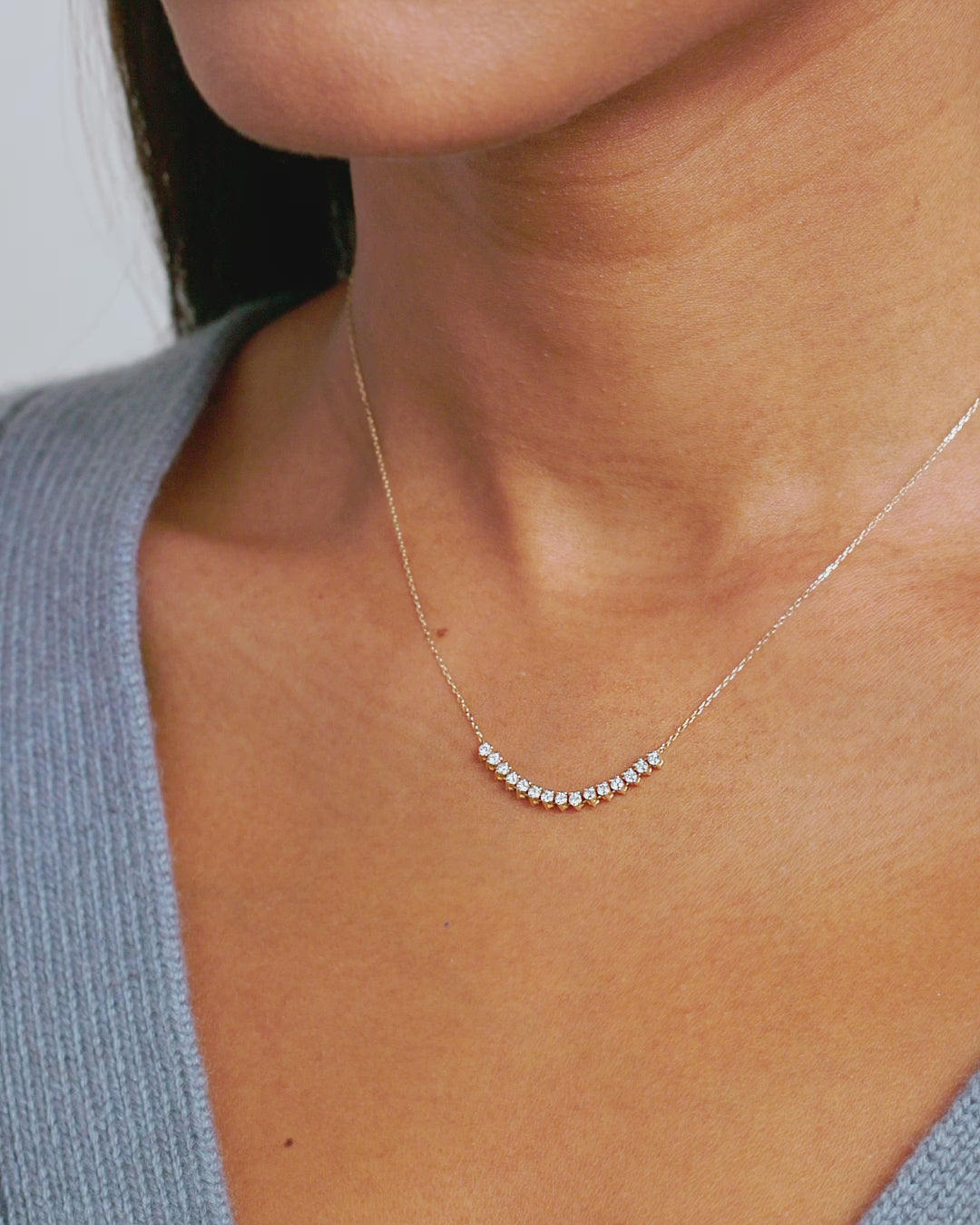 Diamond Cluster Row Necklace || option::14K Solid Gold