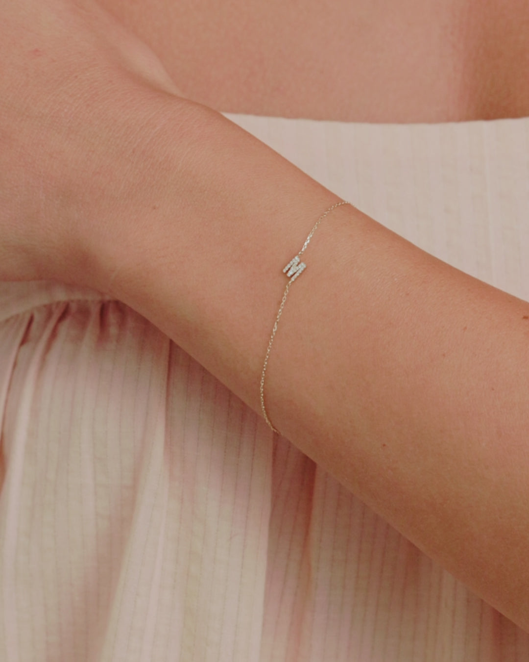 Diamond Pavé Alphabet Bracelet || option::14K Solid Gold, M